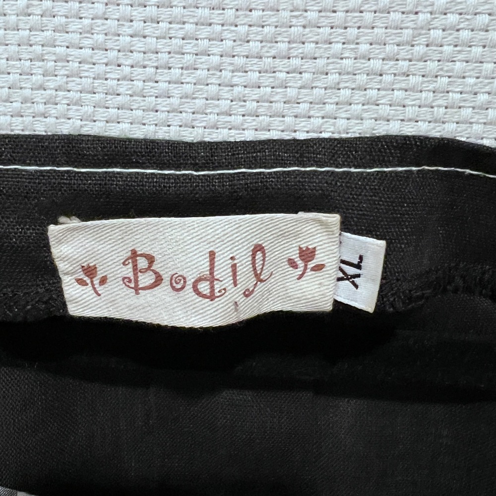 Bodil XL Patchwork‎ Linen Black White Lagenlook 3/4 Sleeve Tunic Dress Pockets - Picture 2 of 9